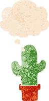 cactus de dessin animé et bulle de pensée dans un style texturé rétro vecteur