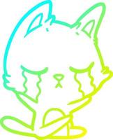 dessin de ligne de gradient froid chat de dessin animé qui pleure vecteur