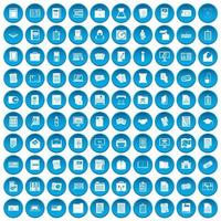 100 icônes de document définies en bleu vecteur