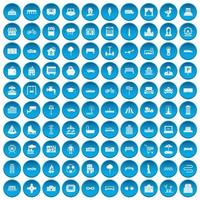 100 icônes urbaines définies bleu vecteur