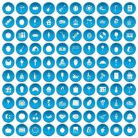 100 icônes de fête de fruits bleu vecteur