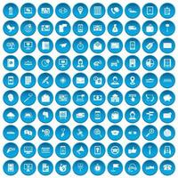 100 icônes de smartphone définies en bleu vecteur