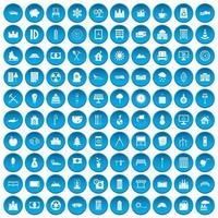 100 icônes de villa définies en bleu vecteur