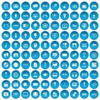100 icônes vidéo définies en bleu vecteur