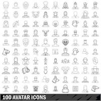 Ensemble de 100 icônes d'avatar, style de contour vecteur