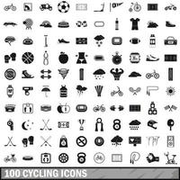 Ensemble de 100 icônes de cyclisme, style simple vecteur