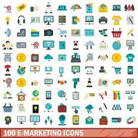 Ensemble de 100 icônes e-marketing, style plat vecteur