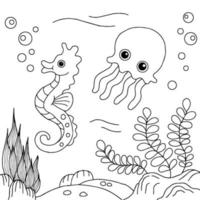 conception vecteur poisson sous la mer coloriage page pour enfant