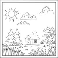 conception vecteur coloriage maison paysage pour enfant