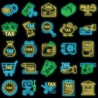 impôts, icône, ensemble, vecteur, néon vecteur