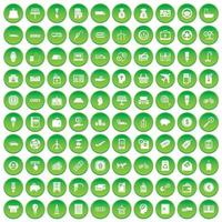 100 icônes d'économie définissent un cercle vert vecteur