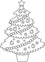 arbre de noël isolé page de coloriage pour les enfants vecteur