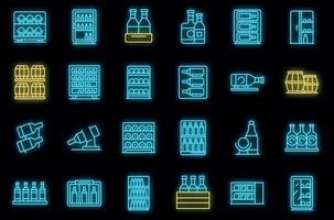 les icônes de l'armoire à vin définissent le vecteur de contour. étagère alcool vecteur néon