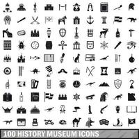 Ensemble de 100 icônes de musée d'histoire, style simple vecteur