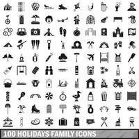 Ensemble de 100 icônes familiales de vacances, style simple vecteur