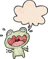 grenouille de dessin animé mignon effrayé et bulle de dialogue dans un style de texture rétro vecteur