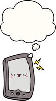 téléphone portable de dessin animé mignon et bulle de pensée vecteur