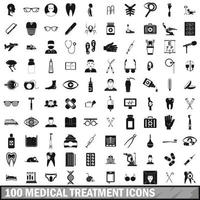 Ensemble de 100 icônes de traitement médical, style simple vecteur