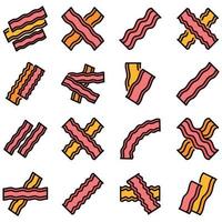 icônes de bacon définies vecteur plat