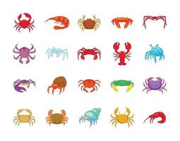 jeu d'icônes de crabe, style cartoon