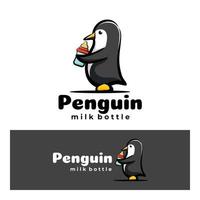 pingouin mignon avec illustration d'art de bouteille vecteur