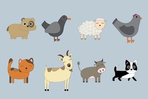 mignons animaux de compagnie de dessin animé. ensemble de chien, chat, vache, mouton, poulet, canard, chèvre, hamster vecteur