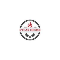 logo de restaurant de steak house vintage avec flamme de feu rouge et couteau croisé noir vecteur