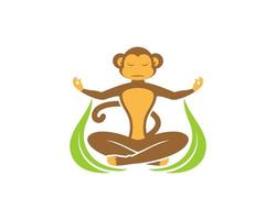 singe yoga avec feuille de nature verte à l'intérieur vecteur