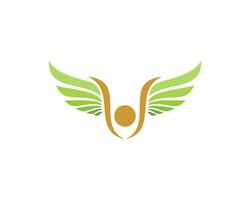 personnes abstraites avec logo ailes vertes vecteur