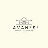 maison joglo avec conception de modèle d'icône de logo de style minimaliste linéaire. javanais, traditionnel, culture, illustration vectorielle vecteur