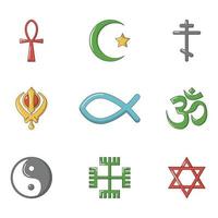 jeu d'icônes de signe religieux, style cartoon vecteur