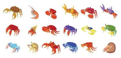 jeu d'icônes de crabes, style dessin animé vecteur