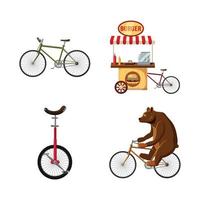 jeu d'icônes de vélo, style cartoon vecteur
