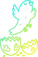 ligne de gradient froid dessinant un oiseau de dessin animé éclosion d'oeuf vecteur