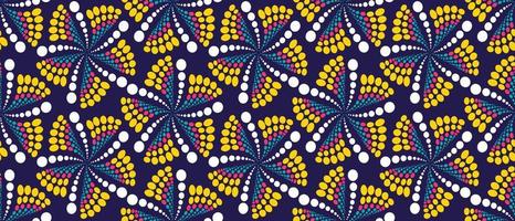 motif de fond bleu traditionnel ethnique africain. beau kitenge sans couture, style chitenge. design de mode coloré. motif abstrait de cercle géométrique. imprimés floraux ankara, imprimés wax africains. vecteur