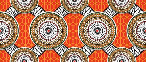 motif de couleur orange rouge traditionnel ethnique africain. beau kitenge sans couture, style chitenge. design de mode coloré. motif abstrait de cercle géométrique. imprimés floraux ankara, imprimés wax africains.