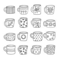 tasses et tasses en dessin au trait doodle vecteur