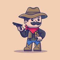 icône de vecteur de dessin animé cowboy gaucho de conception de personnage. homme dans des vêtements occidentaux de cow-boy rétro et tenant le concept d'icône de pistolet