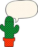 cactus de dessin animé et bulle de dialogue dans le style de la bande dessinée vecteur