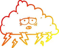 ligne de gradient chaud dessinant un nuage d'orage de dessin animé vecteur