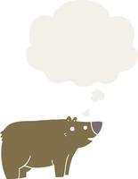 dessin animé ours et bulle de pensée dans un style rétro vecteur