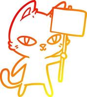 chaud gradient ligne dessin dessin animé chat agitant signe vecteur
