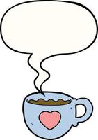 j'aime la tasse de dessin animé de café et la bulle de dialogue vecteur