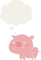 dessin animé cochon et bulle de pensée dans un style rétro vecteur