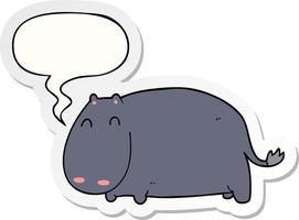 hippopotame de dessin animé et autocollant de bulle de dialogue vecteur