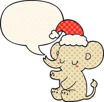 mignon éléphant de noël et bulle de dialogue dans le style de la bande dessinée vecteur