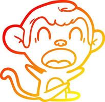 dessin de ligne de gradient chaud criant singe de dessin animé vecteur