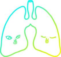 ligne de gradient froid dessinant des poumons de dessin animé vecteur