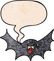 chauve-souris vampire de dessin animé et bulle de dialogue dans un style de texture rétro vecteur