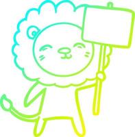 ligne de gradient froid dessinant un lion de dessin animé avec un signe de protestation vecteur